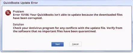 QuickBooks Update Error 15106 - Screenshot