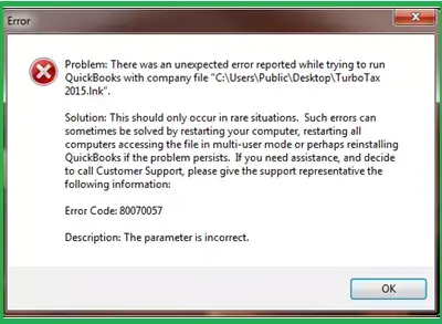 QuickBooks Error: “80070057, the parameter is incorrect.