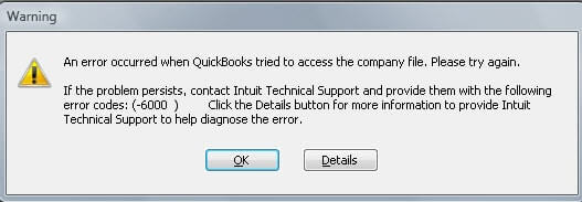 Window of QuickBooks Error Code 6000 - Screenshot