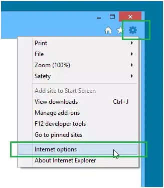 Internet Option in tools of Internet Explorer window - Screenshot