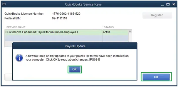 A new tax table andor updates to your payroll tax forms have been installed on your computer - Message Screenshot