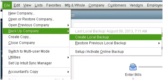 Back Up Company in QuickBooks - Screenshot