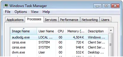 Processes Option in Windows Task Manager - Screenshot