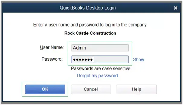 QuickBooks Desktop Login Screen