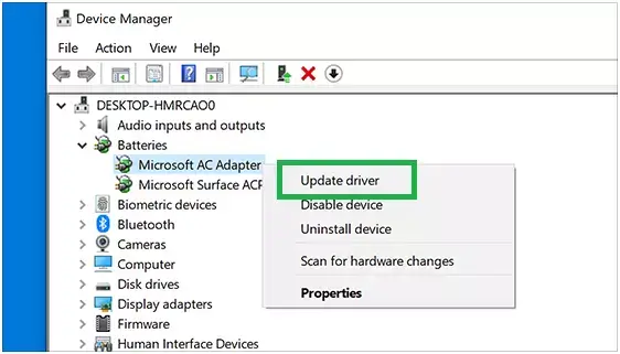 Update Driver through Device Manager - Window Screenshot