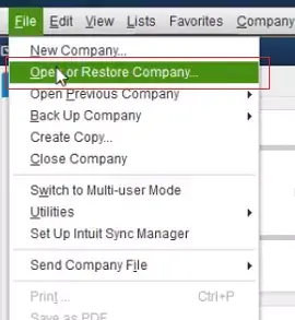 Open or Restore Company in QB - Screenshot