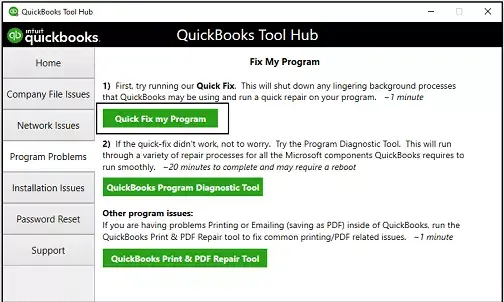 Quick fix my program in QB Tool Hub - Screenshot
