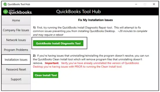 QuickBooks Install Diagnostic Tool in QB Tool Hub - Screenshot