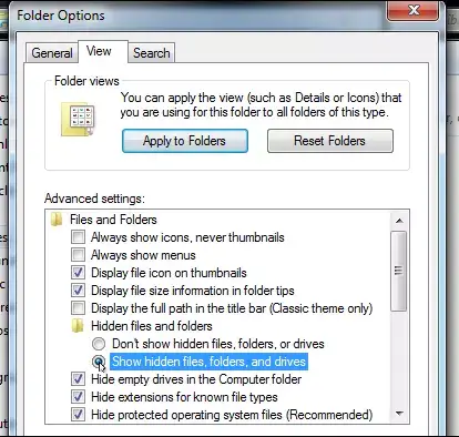 Show Hidden files and folder - Screenshot